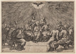 Helluntai tekijältä Gian Jacopo Caraglio, after Raphael
