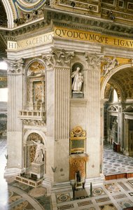 Gian Lorenzo Berninin (1598-1680) koristeet ensimmäisessä pilarissa oikealla, yksi neljästä Pietarinkirkon kupolia tukevasta pilarista, Rooma, Vatikaani tekijältä Gian Lorenzo Bernini