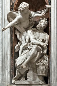 Profeetta Habakuk (Habaquq, Habakuk, Habakuk, Abakuk, Havakuk) ja enkeli (Profeetta Habakuk ja enkeli) Gian Lorenzo Berninin (1598-1680) marmoriveistos 1656-1661 Rooma, Basilica di Santa Maria del Popolo