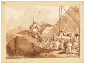 Kotkan kantama Punchinello (liitu, kynä ja muste, ja pese paperille) tekijältä Giandomenico (1727 1804) Tiepolo