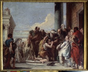 Tuhlaajapojan paluu (Tuhlaajapojan paluu). Giandomenico Tiepolon (1727-1804) maalaus. Öljy kankaalle, 49 x 59 cm