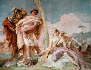 Renaud hylkää Armiden Kuva kohtauksesta Torquato Tasson "La Jerusalem delivree". Fresko Giandomenico Tiepolo (1727-1804) 1757 Su. 220x310 cm Vicenza, Villa Valmarana Italia tekijältä Giovanni Domenico Tiepolo