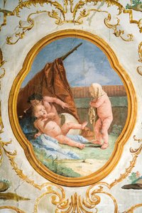 Fresko Putti-huoneesta, Foresteriassa (vierastalo) 1757 tekijältä Giovanni Domenico Tiepolo