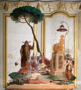 Hedelmien uhri kuun jumalalle, Foresterian kiinalaisesta huoneesta, 1757 tekijältä Giovanni Domenico Tiepolo