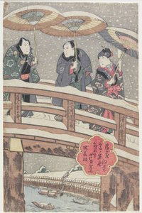 Snow Scene Osakassa joen eteläpuolella, 1825 (värillinen puupainatus)