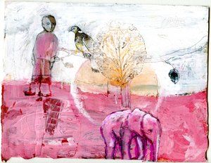 Wood Pigeon and Elephant, 2014 (sekoitettu media) tekijältä Gigi Sudbury