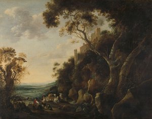 Maisema paimenten kanssa tekijältä Gijsbert Gillisz de Hondecoeter