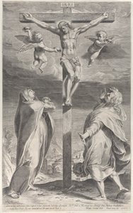 Ristiinnaulitseminen Neitsyt Marian ja Pyhän Johannes Evankelistan kanssa, enkelit yläpuolella, n. 1593, n. 1593