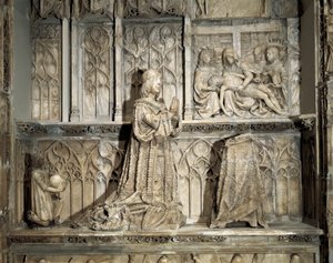Goottilainen taide: John of Padillan hauta (1490-1521). Hidalgo ja Kastilian vallankumouksellinen, joka tunnetaan osallistumisestaan ​​Kastilian yhteisöjen sotaan. Marmoriveistos Gil of Shilohista (1486-1501), noin 1500. Burgos, Burgosin museo tekijältä Gil de Siloe