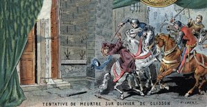 Olivier V de CLISSONin (1336-1407) connetable francais -murhayritys. Gilbertin kuvitus, 1800-luvun loppu. tekijältä Gilbert