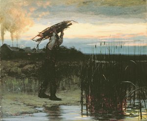 Mies kantoi keppejä hämärässä, 1879