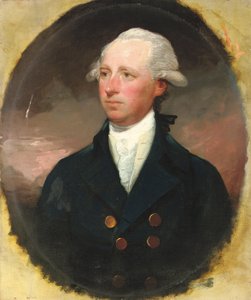 Sir Thomas George Skipwithin muotokuva, puolipitkä, sinisessä takissa, teeskennelty soikea tekijältä Gilbert Stuart