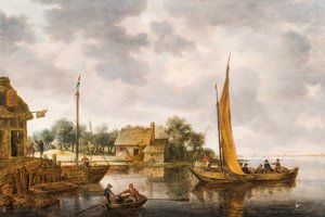 Jokimaisema lautalla, n. 1640-luku (öljy paneelissa) tekijältä Gillis Peeters