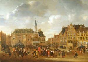 Munsterin rauhansopimuksen julistus vuonna 1648 Haarlemin kaupungintalon parvekkeelta tekijältä Gillis Rombouts