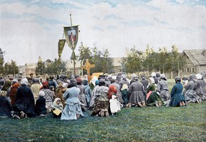 Uskonnollinen kulkue kylässä Venäjällä, 1890