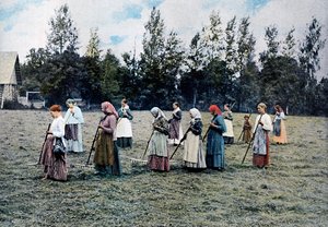 Heinänteko Moskovan ympäristössä, Venäjä, c1890