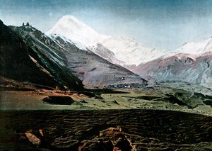 Kazbek-vuori, Kaukasus, vuodelta 1890 tekijältä Gillot