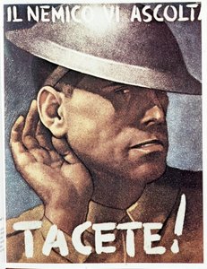 Hiljaisuus, vihollinen kuuntele) - italialainen propagandajuliste, v.1942 Kuvitus Gino Boccasile (1901-1952)