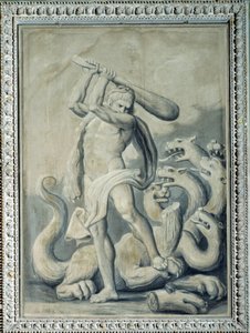 Hercules leikkaa pois Hydran seitsemän päätä (maalaus tekijältä Gio Batta Celle