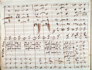 Musiikkimusiikki Questavventura-ariaan Sevillan parturi (muste paperille)