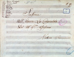 Gioachino Rossinin Cinderella tai Goodness Triumphant -sinfonian viulun partituurin nimisivu tekijältä Gioachino Rossini