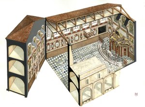 Barokkitaide: Alessandrian (Aleksandria) lähellä sijaitsevan Casale Monferraton (Casal) synagogan arkkitehtonisen rakenteen rekonstruktio. tekijältä Giorgio Albertini