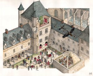 Keskiaika: ilmakuva Burgundin herttuoiden palatsista Dijonissa (Cote d