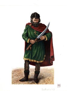 Keskiajalla: Varangian guardin (tai varegue guard) sotilas, Bysantin armeijan eliittijoukkojen sotilas. tekijältä Giorgio Albertini
