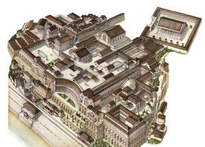 Roomalainen antiikki: Palatiinivuoren (Glue Palatino) jälleenrakennus 4. vuosisadalla, peräkkäiset keisarit (Augustus, Nero, Severe Septime) rakensivat palatsinsa. Rooma Italia tekijältä Giorgio Albertini