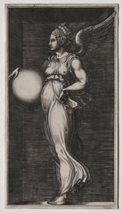 Palloa pitelevä allegorinen hahmo, 1560-luvun puoliväli. tekijältä Giorgio Ghisi