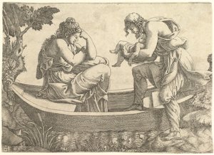 Danae ja Perseus-lapsi, jonka Acrisius heitti merelle, 1543. tekijältä Giorgio Ghisi