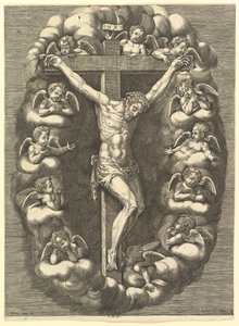 Ristiinnaulittu Kristus suruenkelien ympäröimänä, 1575-1679. tekijältä Giorgio Ghisi