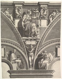 Eritrealainen sibylli, sarjasta Profeetat ja Sibylit Sikstuksen kappelissa, 1570-75. tekijältä Giorgio Ghisi