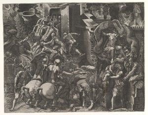 Troijan kukistuminen ja Aeneasin pako, 1540-luvun puoliväli. tekijältä Giorgio Ghisi