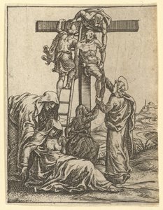 Surujen neitsyt: Laskeutuminen ristiltä, yksi yhdeksästä ympäröivästä osastosta..., vuoteen 1575 mennessä. tekijältä Giorgio Ghisi