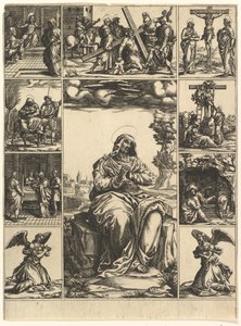 Surujen neitsyt, Neitsyt Marian kuva, jota ympäröi yhdeksän vinjettiä, kuvaa..., n. 1575. tekijältä Giorgio Ghisi