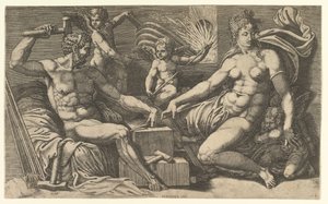 Venus ja Vulkaani Forgessa, n. 1555. tekijältä Giorgio Ghisi