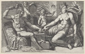 Venus en Vulcanus in de smidse van Vulcanus tekijältä Giorgio Ghisi