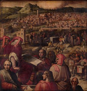 Arnolfo di Cambio näyttää suunnitelman Firenzen laajentamiseksi, 1563-1565 tekijältä Giorgio Vasari
