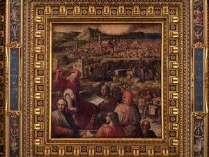 Arnolfo näyttää suunnitelman Firenzen laajentamisesta tekijältä Giorgio Vasari