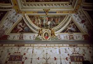Yksityiskohta Lorenzo il Magnificon huoneesta, joka edustaa Sarzanan taistelua (fresko tekijältä Giorgio Vasari