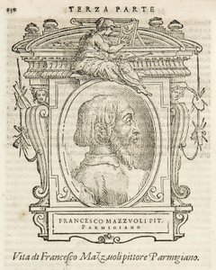 Milano, Biblioteca Braidense, Vite de piv excellent, Giorgio Vasari 1568, Francesco Mazzuoli nimeltään Il Parmigianino. tekijältä Giorgio Vasari