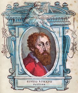 Jules Romainin muotokuva (Giulio di Pietro di Filippo, Gianuzzi, nimeltään Giulio Pippi, sitten Giulio Romano) (1499-1546) Ksylografia teoksesta "" Lives", kirjoittanut Giorgio Vasari 1568 tekijältä Giorgio Vasari