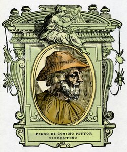 Piero di Cosimon (n. 1462-1521?), firenzeläisen taidemaalarin muotokuva. Kaiverrus herkkusta "" Erinomaisimpien maalareiden, kuvanveistäjien ja arkkitehtien elämät" (Erittävimpien maalareiden, kuvanveistäjien ja arkkitehtien elämät) Giorgio Vasari tekijältä Giorgio Vasari