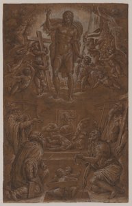 Pyhien ja enkelien palvoma ylösnoussut Kristus, 1566-1568. tekijältä Giorgio Vasari
