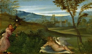 Leda ja joutsen - Giorgio da Castelfrancon maalaus dit Giorgione (1477-1510), öljy kankaalle, noin 1500