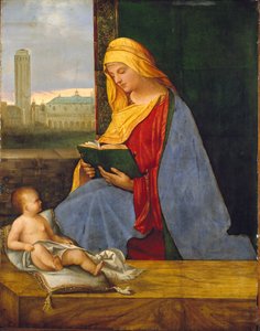 Neitsyt ja lapsi näköalalla Venetsiaan Tallard Madonna, 1500-luvun alku tekijältä Giorgione