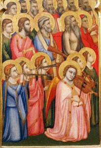 Italia, Firenze, Pyhän Ristin basilika, Bandini Baroncelli -kappeli, Enkelit soittavat soittimia, yksityiskohta Neitsyen kruunauksesta tekijältä Giotto (c.1266 1337)