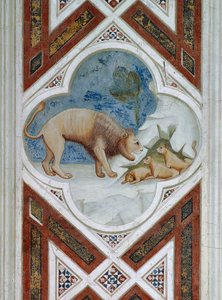 Maalattu laatta, Jeesuksen Kristuksen ylösnousemuksen symboli, yksityiskohta freskoista, Giotto tekijältä Giotto (c.1266 1337)