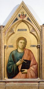 St John Evangelist, yksityiskohta Badia Polyptychista, noin 1300, kirjoittanut Giotto (1267-1337), tempera paneelissa, 91x334 cm tekijältä Giotto (c.1266 1337)
